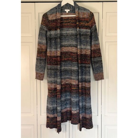 J. Jill blue striped long duster cardigan cotton blend size xs - Picture 2 of 8